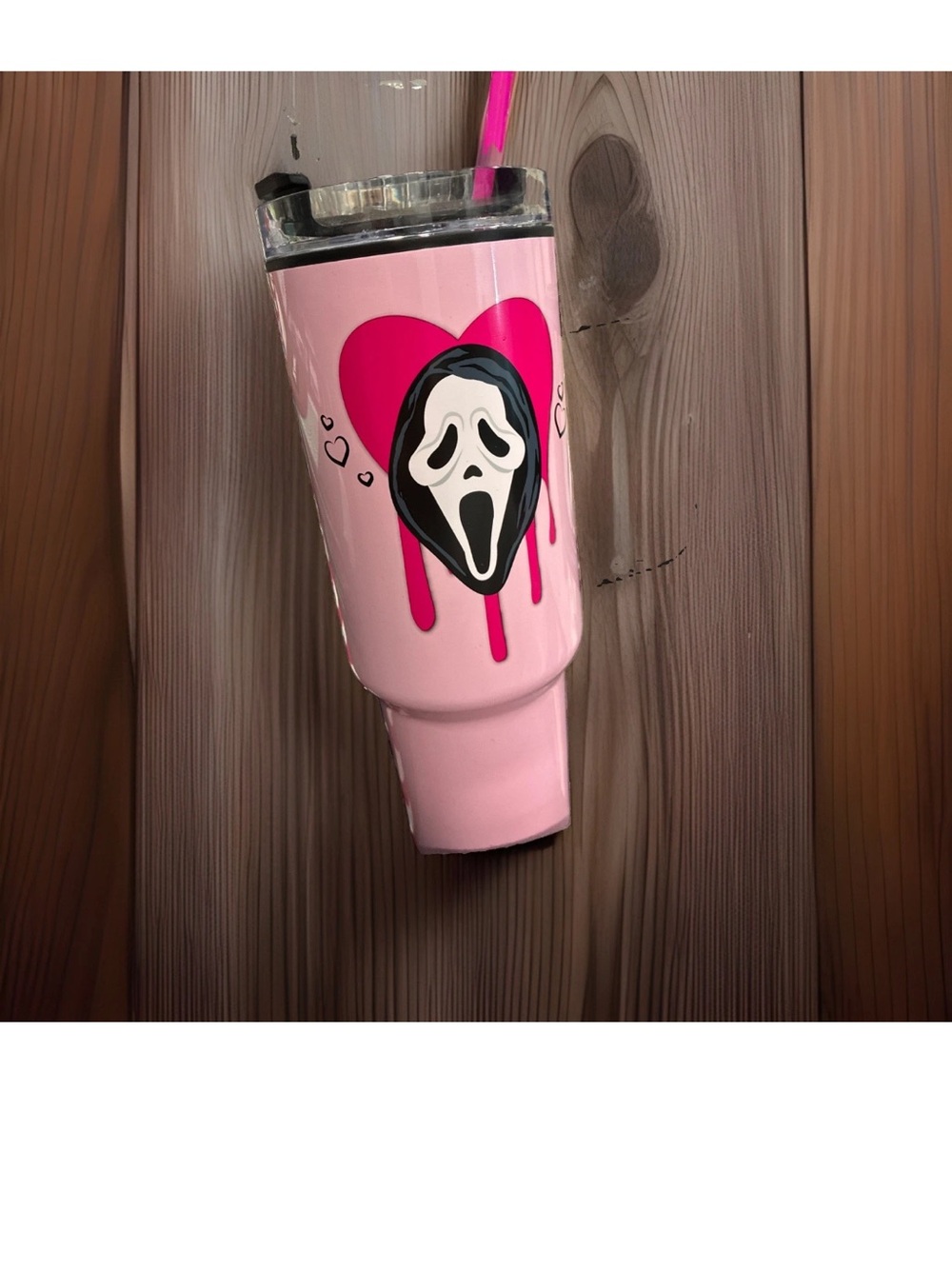 Pink Scream Heart Stainless Tumbler with Straw